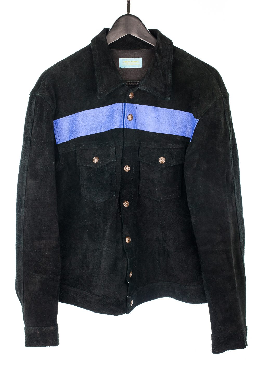 FW97 “Leaf” Suede Trucker Jacket w/ Stripe (Black)
